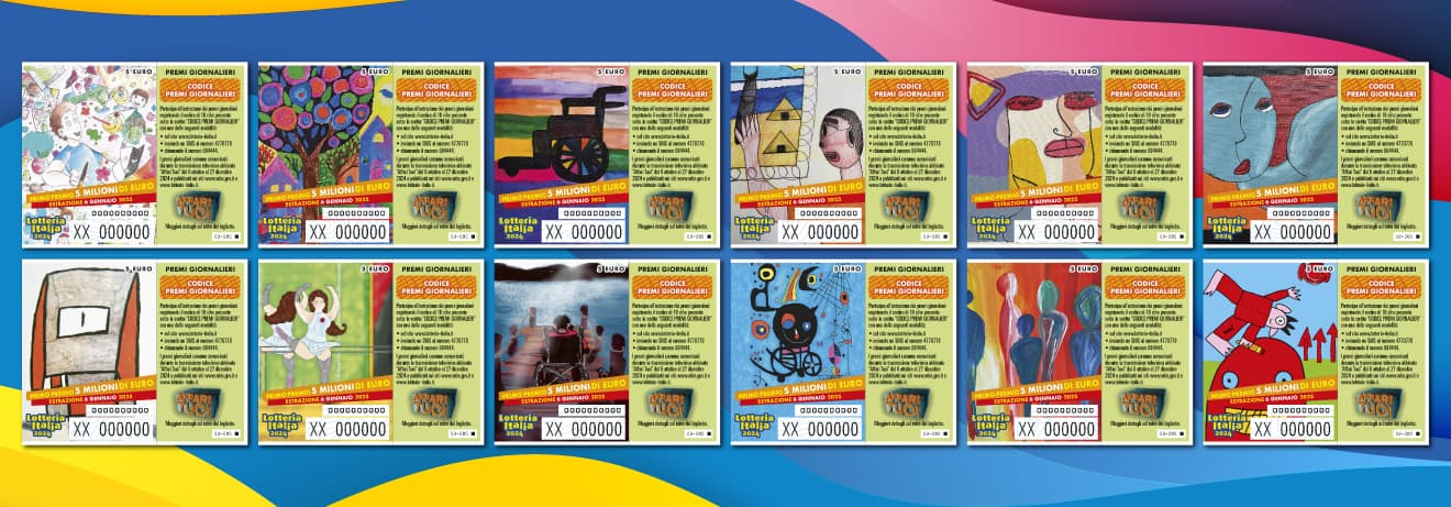 I disegni sui biglietti Lotteria Italia 2024: le 12 grafiche I disegni sui biglietti Lotteria Italia 2024: le 12 grafiche