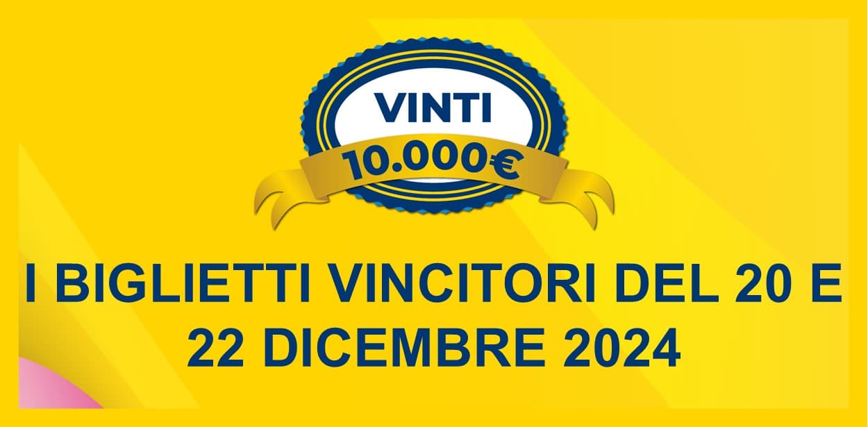 Biglietto vincente il premio giornaliero della Lotteria Italia 2024 del 20 e 22 dicembre Biglietto vincente il premio giornaliero della Lotteria Italia 2024 del 20 e 22 dicembre