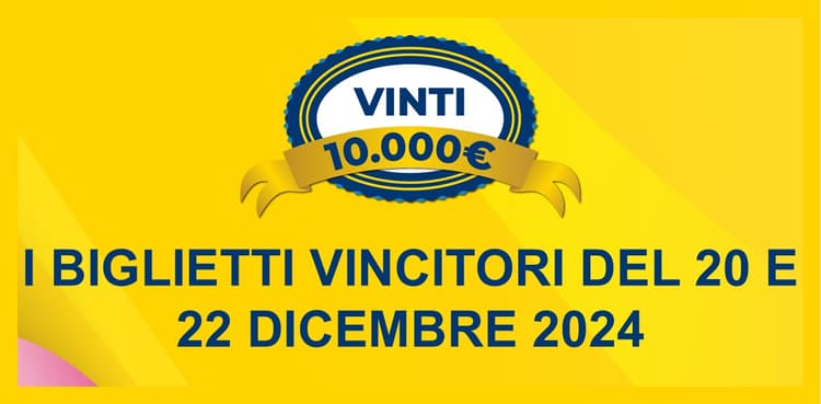 Biglietto vincente il premio giornaliero della Lotteria Italia 2024 del 20 e 22 dicembre Biglietto vincente il premio giornaliero della Lotteria Italia 2024 del 20 e 22 dicembre
