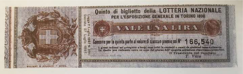 biglietto Lotteria Nazionale per l’Esposizione Generale in Torino