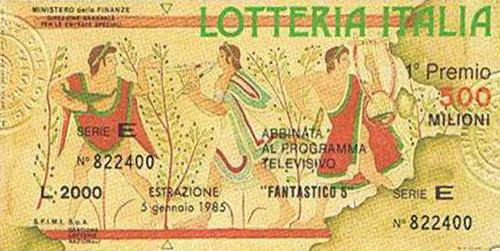biglietto Lotteria Italia del 1984 - «Fantastico 5»