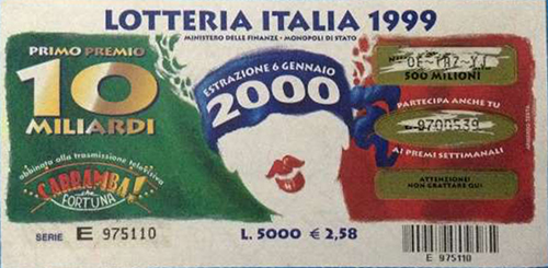 biglietto Lotteria Italia del 1999 - «Carramba! Che Fortuna»